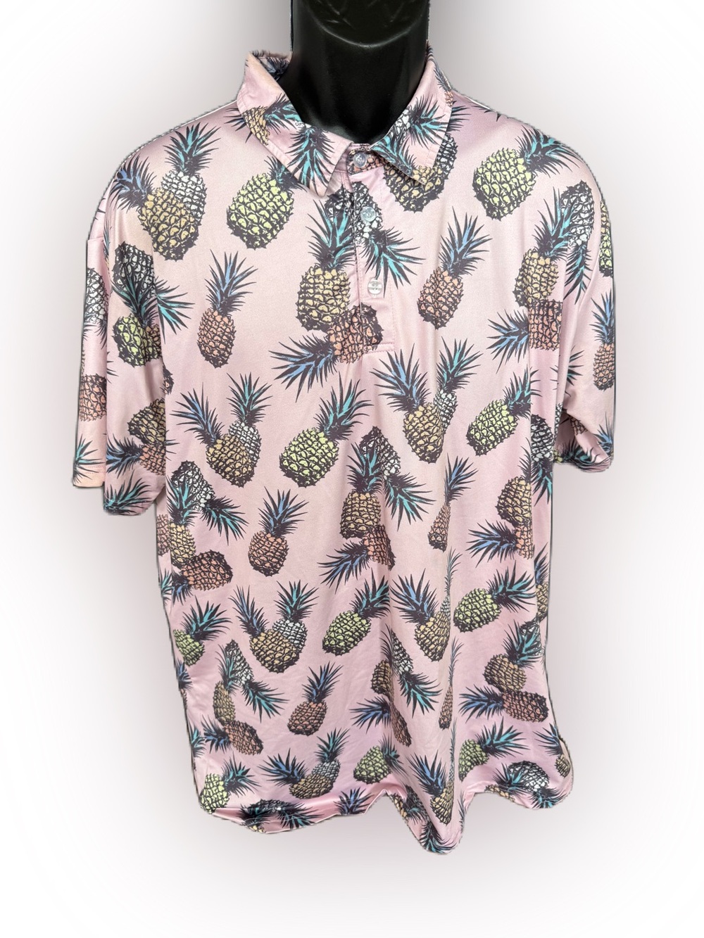 Handsome Bogey Men’s Golf Polo Pink Pineapple Shirt. Size. Large